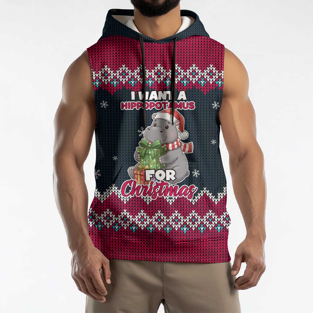 I Want A Hippopotamus Christmas Design Sleeveless Hoodie Xmas Holiday Patterns - Wonder Print Shop