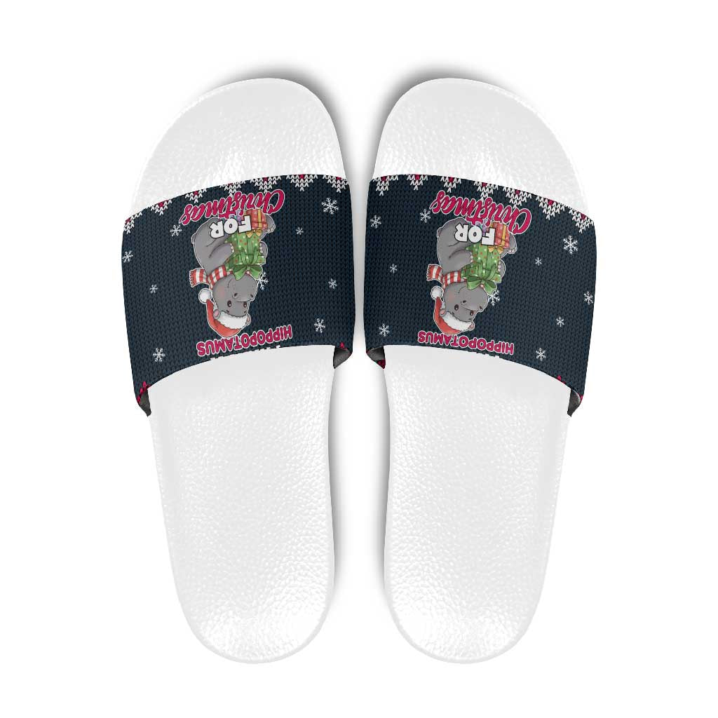I Want A Hippopotamus Christmas Design Slide Sandals Xmas Holiday Patterns - Wonder Print Shop
