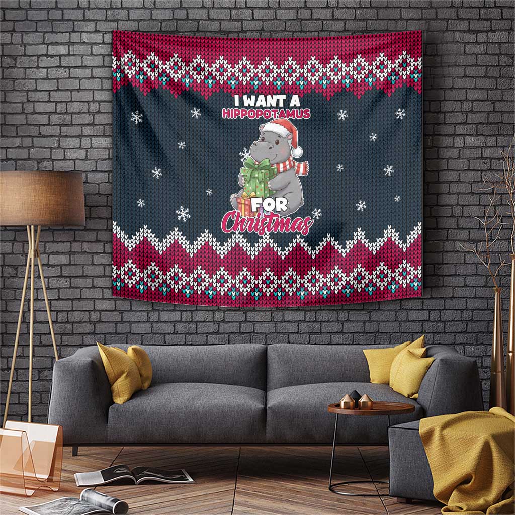 I Want A Hippopotamus Christmas Design Tapestry Xmas Holiday Patterns - Wonder Print Shop