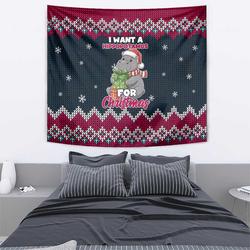 I Want A Hippopotamus Christmas Design Tapestry Xmas Holiday Patterns - Wonder Print Shop