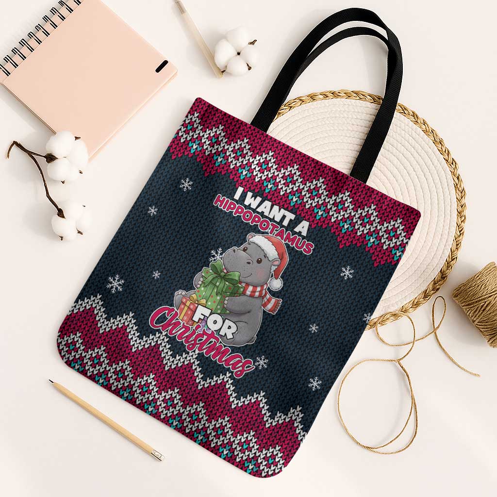 I Want A Hippopotamus Christmas Design Tote Bag Xmas Holiday Patterns - Wonder Print Shop