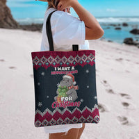 I Want A Hippopotamus Christmas Design Tote Bag Xmas Holiday Patterns - Wonder Print Shop