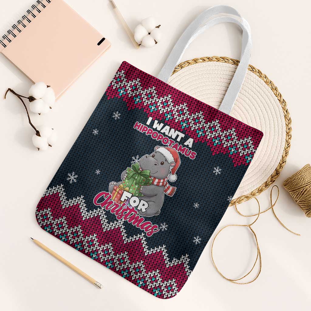 I Want A Hippopotamus Christmas Design Tote Bag Xmas Holiday Patterns - Wonder Print Shop