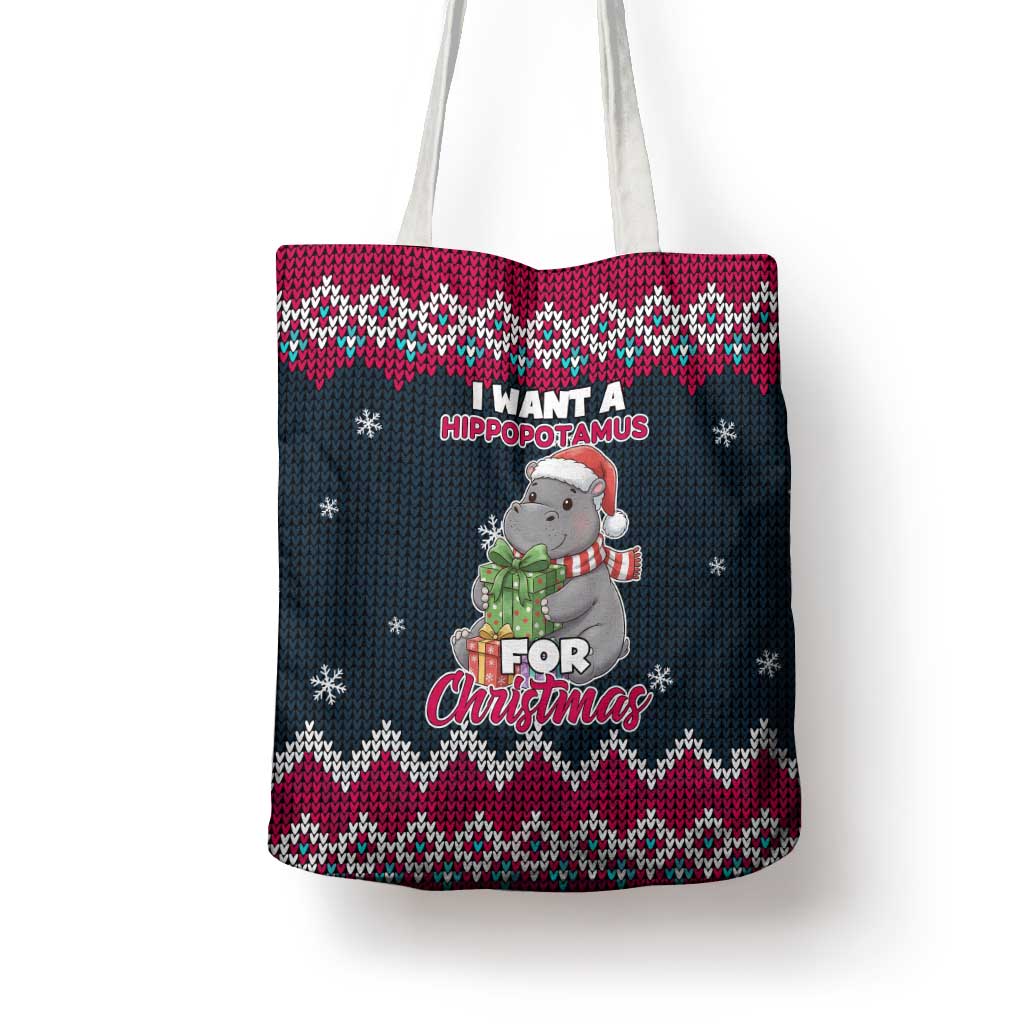I Want A Hippopotamus Christmas Design Tote Bag Xmas Holiday Patterns - Wonder Print Shop