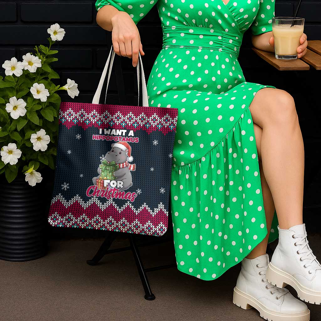 I Want A Hippopotamus Christmas Design Tote Bag Xmas Holiday Patterns - Wonder Print Shop