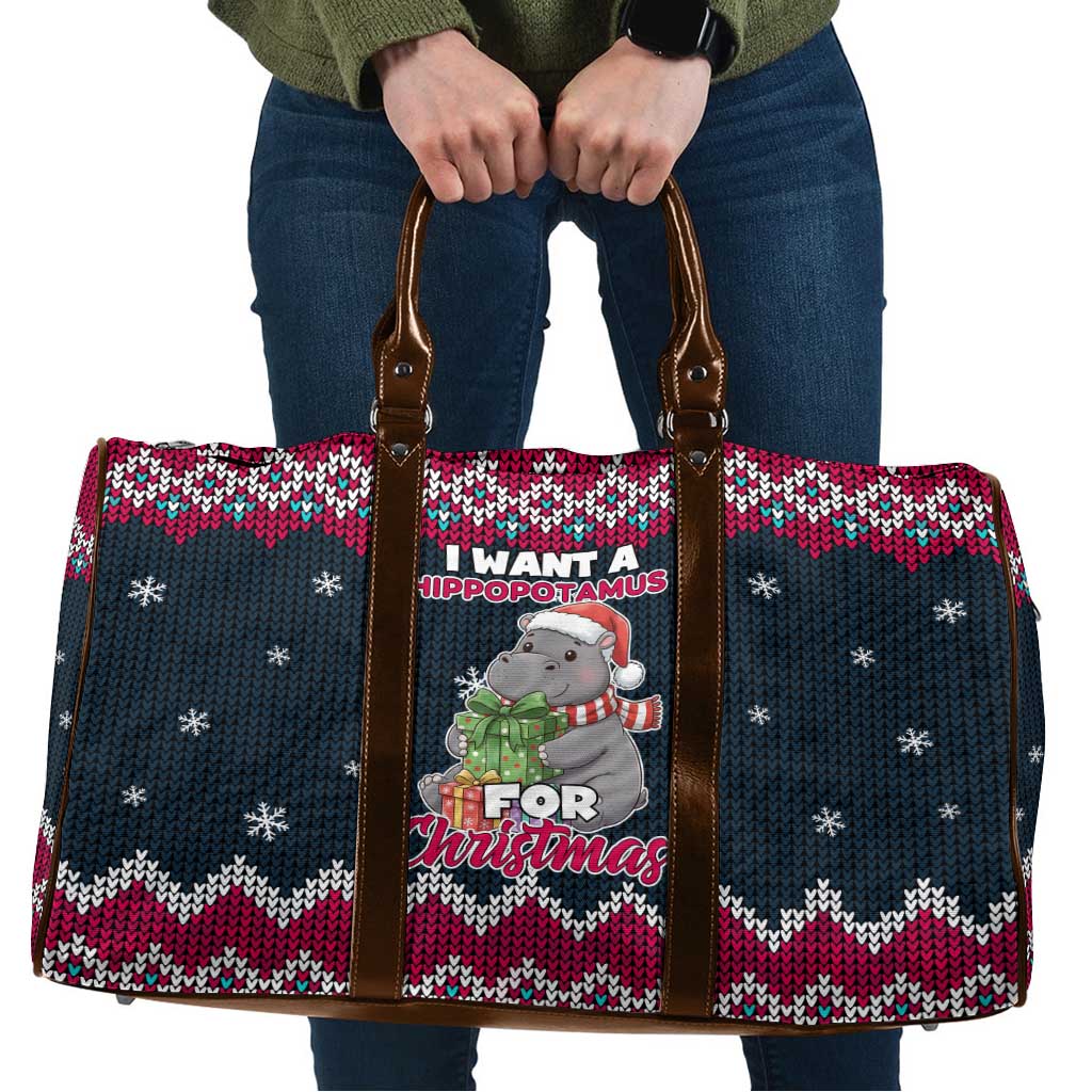 I Want A Hippopotamus Christmas Design Travel Bag Xmas Holiday Patterns - Wonder Print Shop