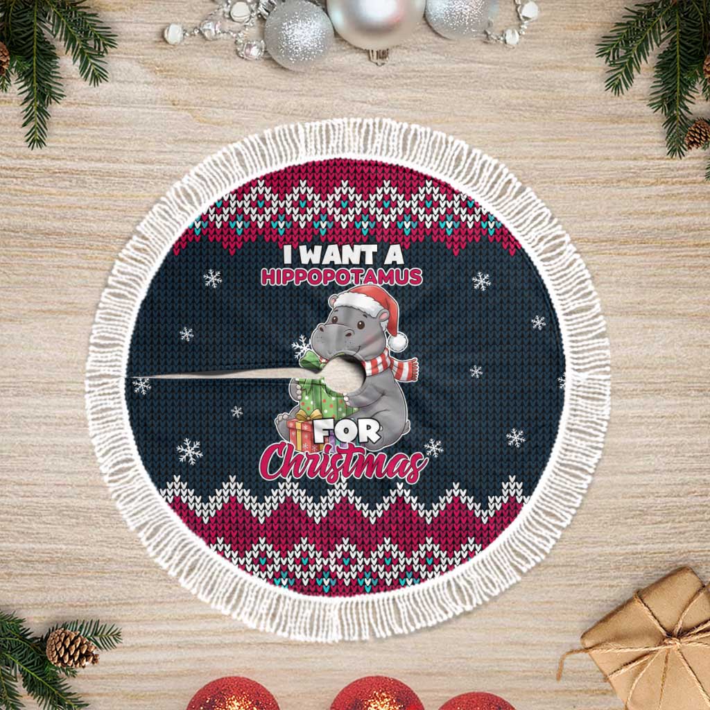 I Want A Hippopotamus Christmas Design Tree Skirt Xmas Holiday Patterns - Wonder Print Shop