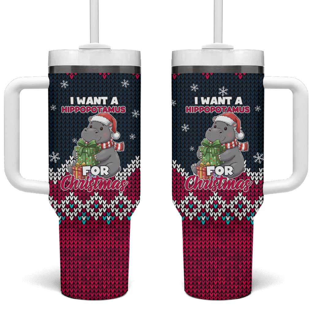 I Want A Hippopotamus Christmas Design Tumbler With Handle Xmas Holiday Patterns - Wonder Print Shop