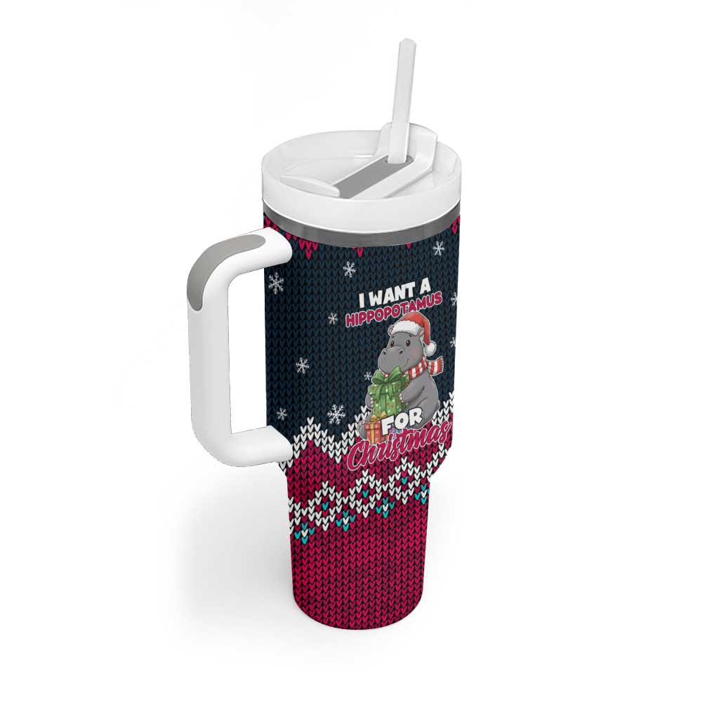 I Want A Hippopotamus Christmas Design Tumbler With Handle Xmas Holiday Patterns - Wonder Print Shop