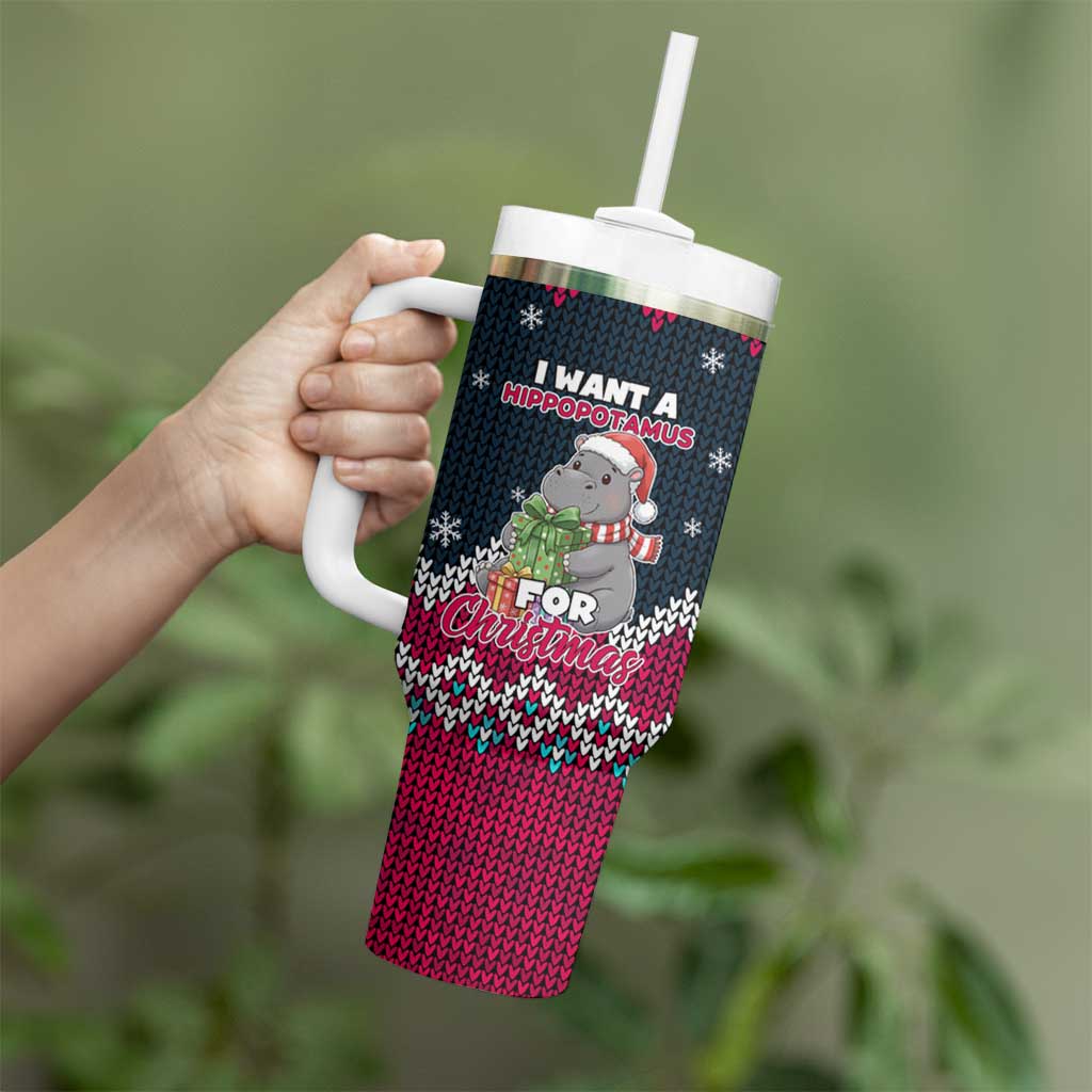 I Want A Hippopotamus Christmas Design Tumbler With Handle Xmas Holiday Patterns - Wonder Print Shop