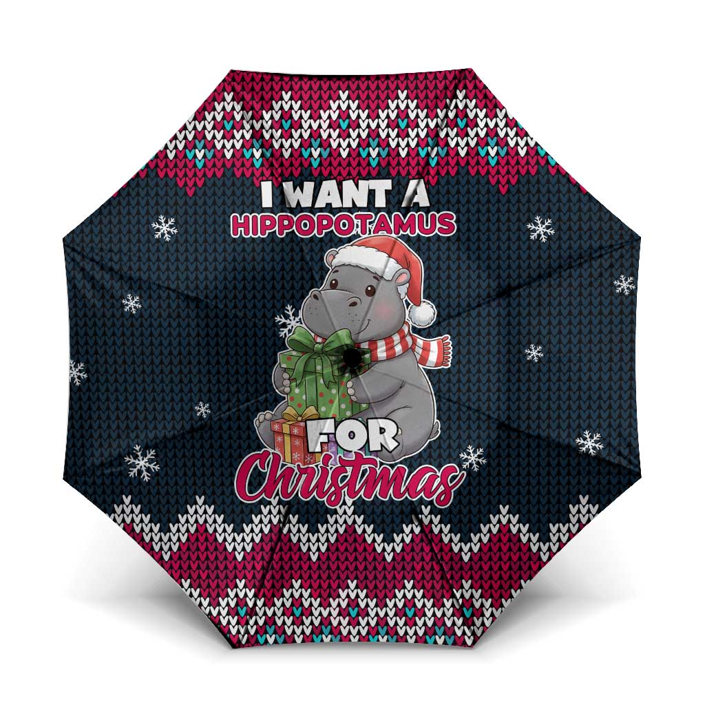 I Want A Hippopotamus Christmas Design Umbrella Xmas Holiday Patterns - Wonder Print Shop