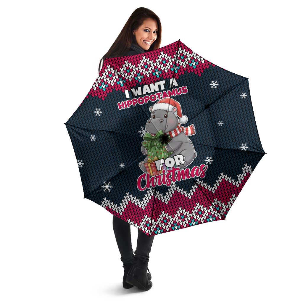 I Want A Hippopotamus Christmas Design Umbrella Xmas Holiday Patterns - Wonder Print Shop