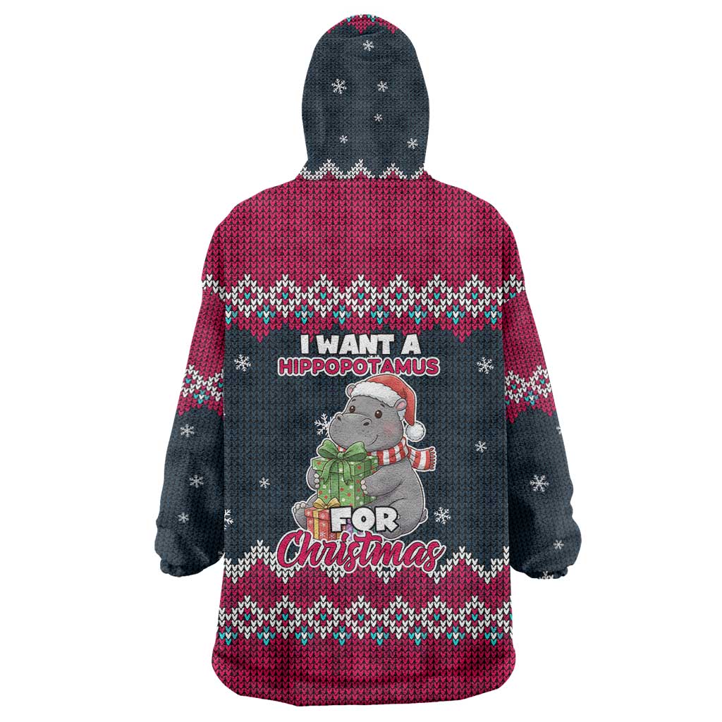 I Want A Hippopotamus Christmas Design Wearable Blanket Hoodie Xmas Holiday Patterns - Wonder Print Shop