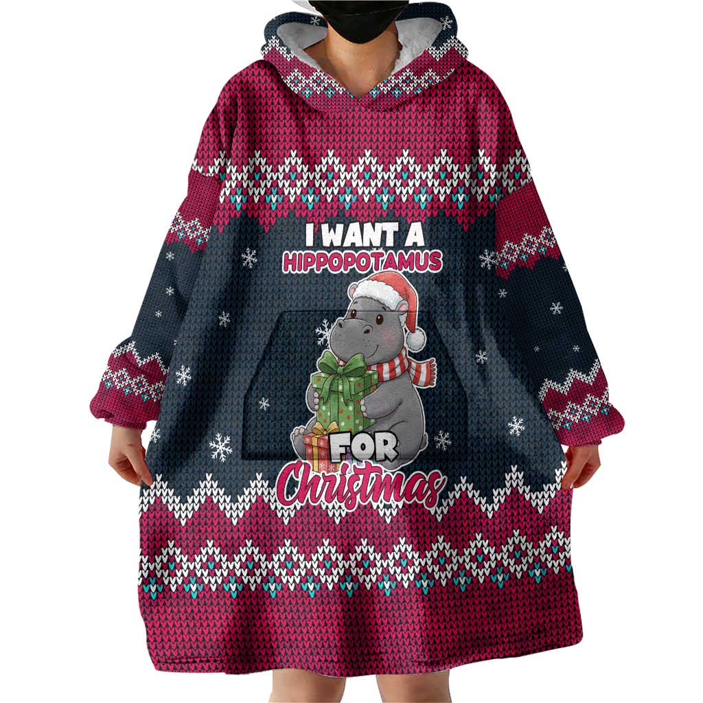 I Want A Hippopotamus Christmas Design Wearable Blanket Hoodie Xmas Holiday Patterns - Wonder Print Shop