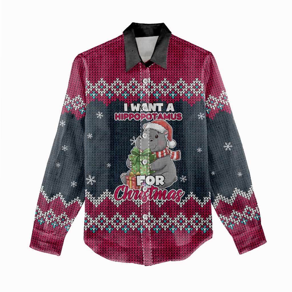 I Want A Hippopotamus Christmas Design Women Casual Shirt Xmas Holiday Patterns - Wonder Print Shop