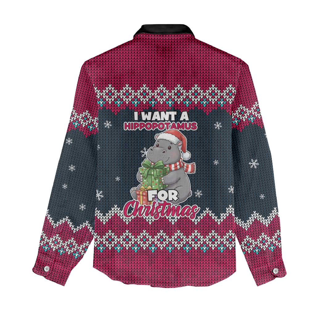 I Want A Hippopotamus Christmas Design Women Casual Shirt Xmas Holiday Patterns - Wonder Print Shop