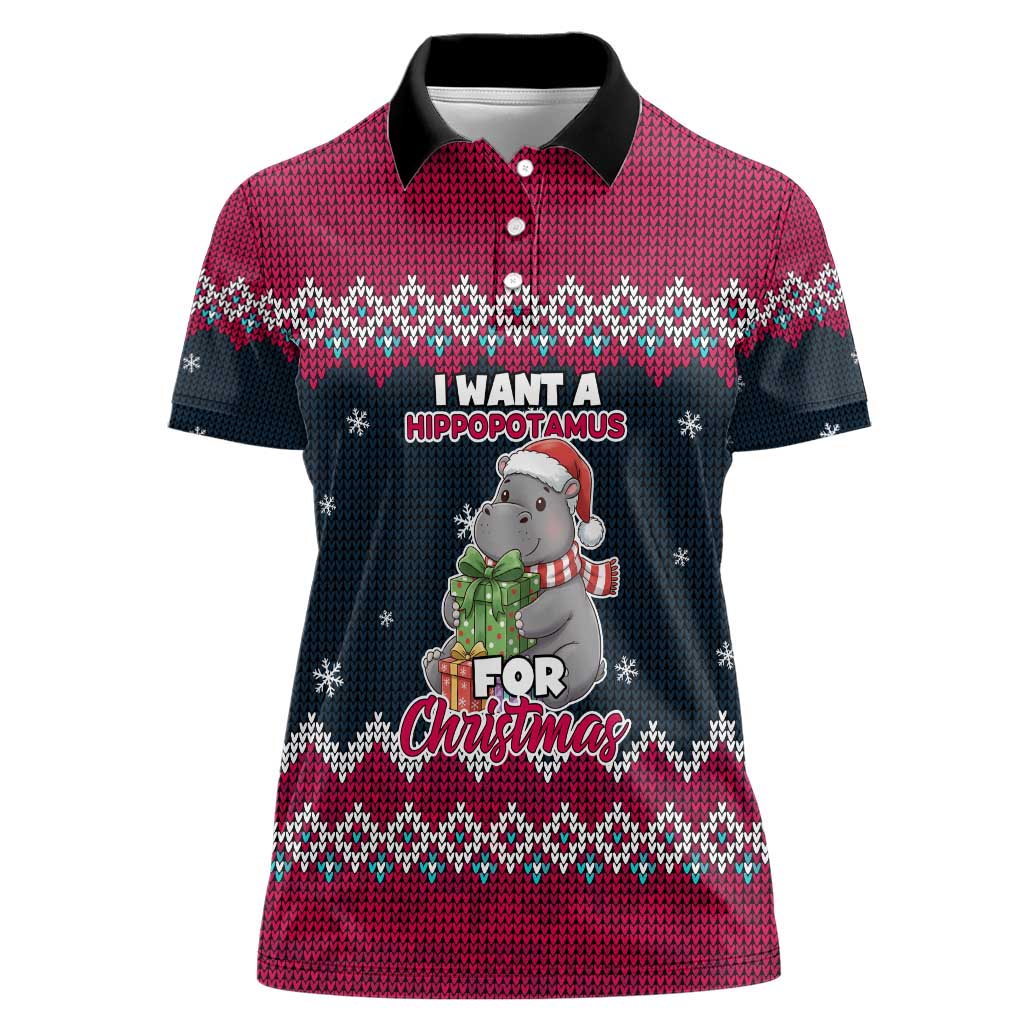 I Want A Hippopotamus Christmas Design Women Polo Shirt Xmas Holiday Patterns - Wonder Print Shop