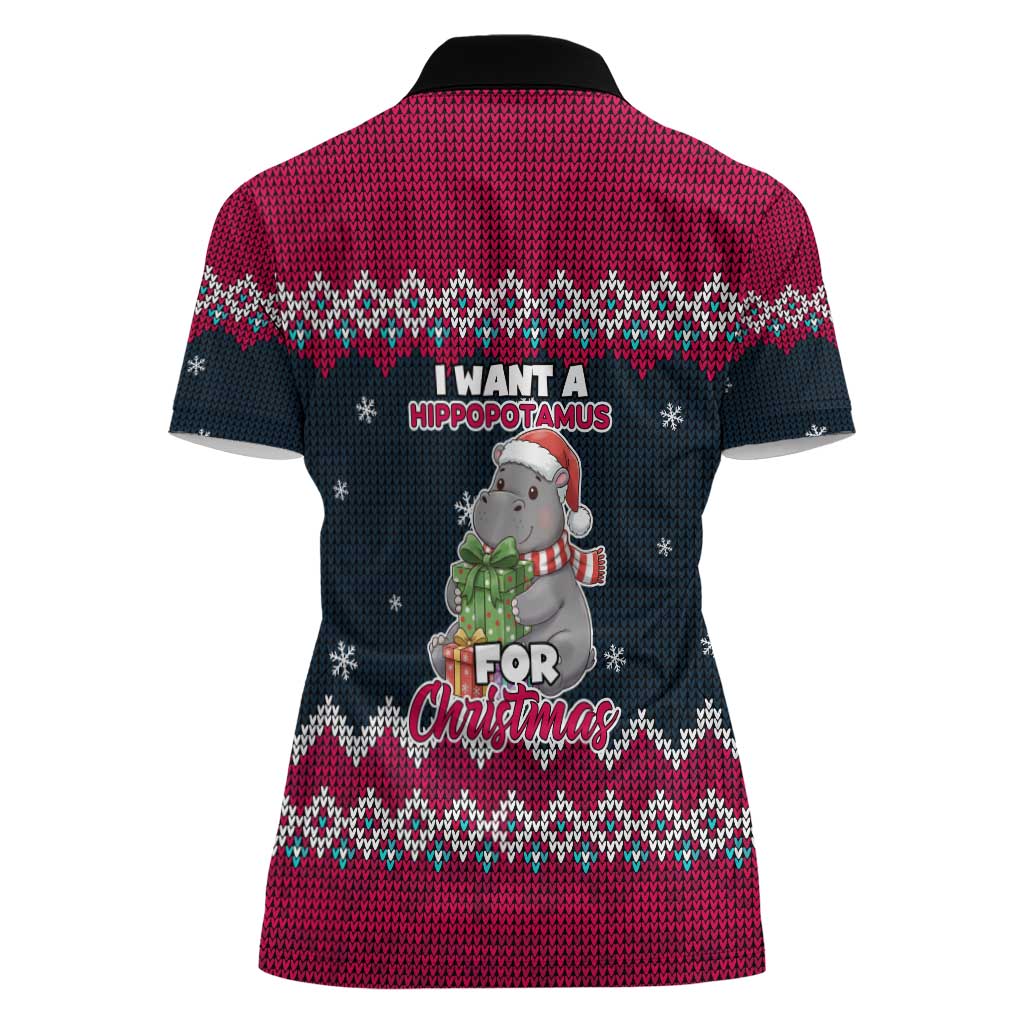 I Want A Hippopotamus Christmas Design Women Polo Shirt Xmas Holiday Patterns - Wonder Print Shop