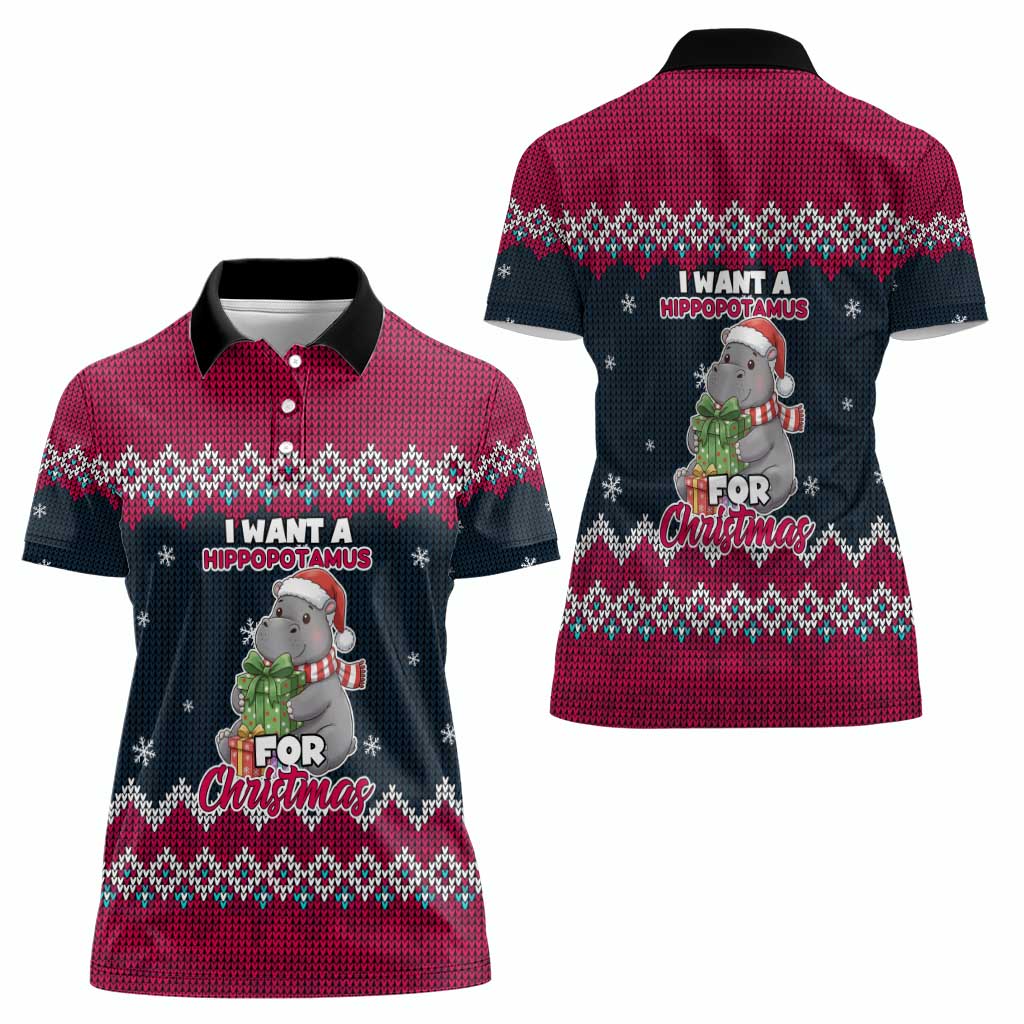 I Want A Hippopotamus Christmas Design Women Polo Shirt Xmas Holiday Patterns - Wonder Print Shop
