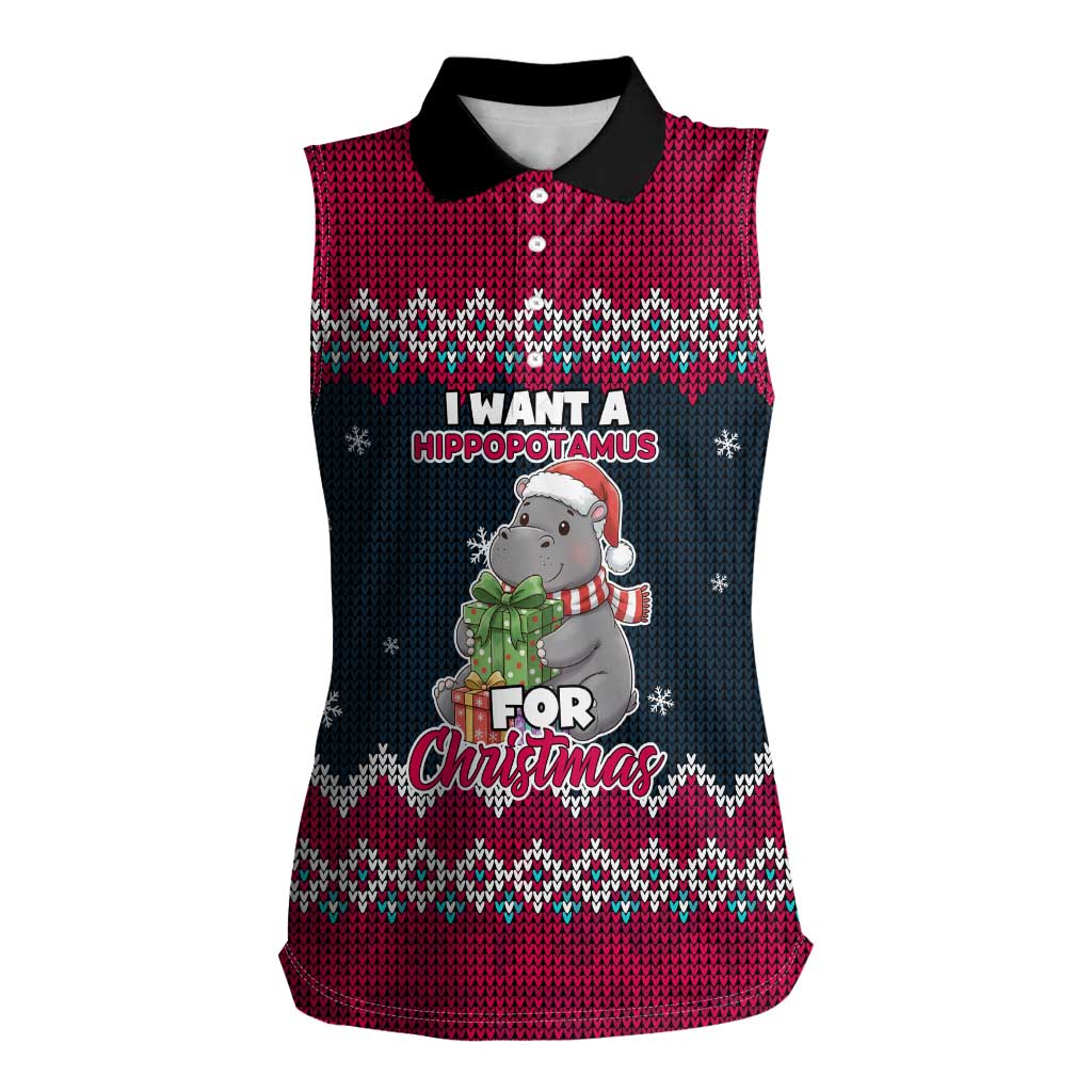 I Want A Hippopotamus Christmas Design Women Sleeveless Polo Shirt Xmas Holiday Patterns - Wonder Print Shop