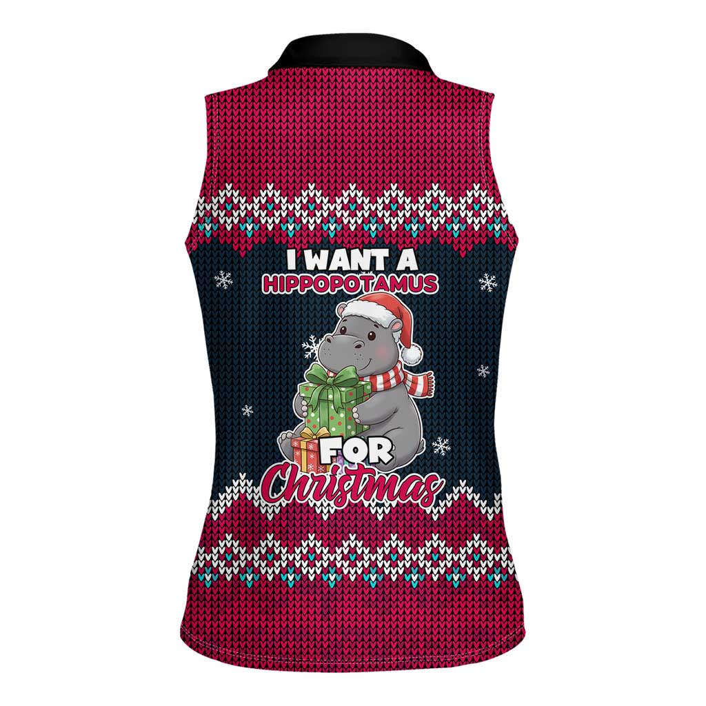 I Want A Hippopotamus Christmas Design Women Sleeveless Polo Shirt Xmas Holiday Patterns - Wonder Print Shop