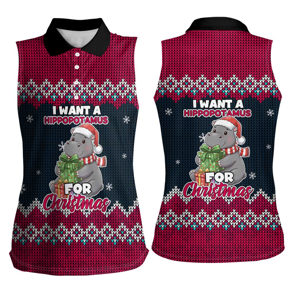 I Want A Hippopotamus Christmas Design Women Sleeveless Polo Shirt Xmas Holiday Patterns - Wonder Print Shop