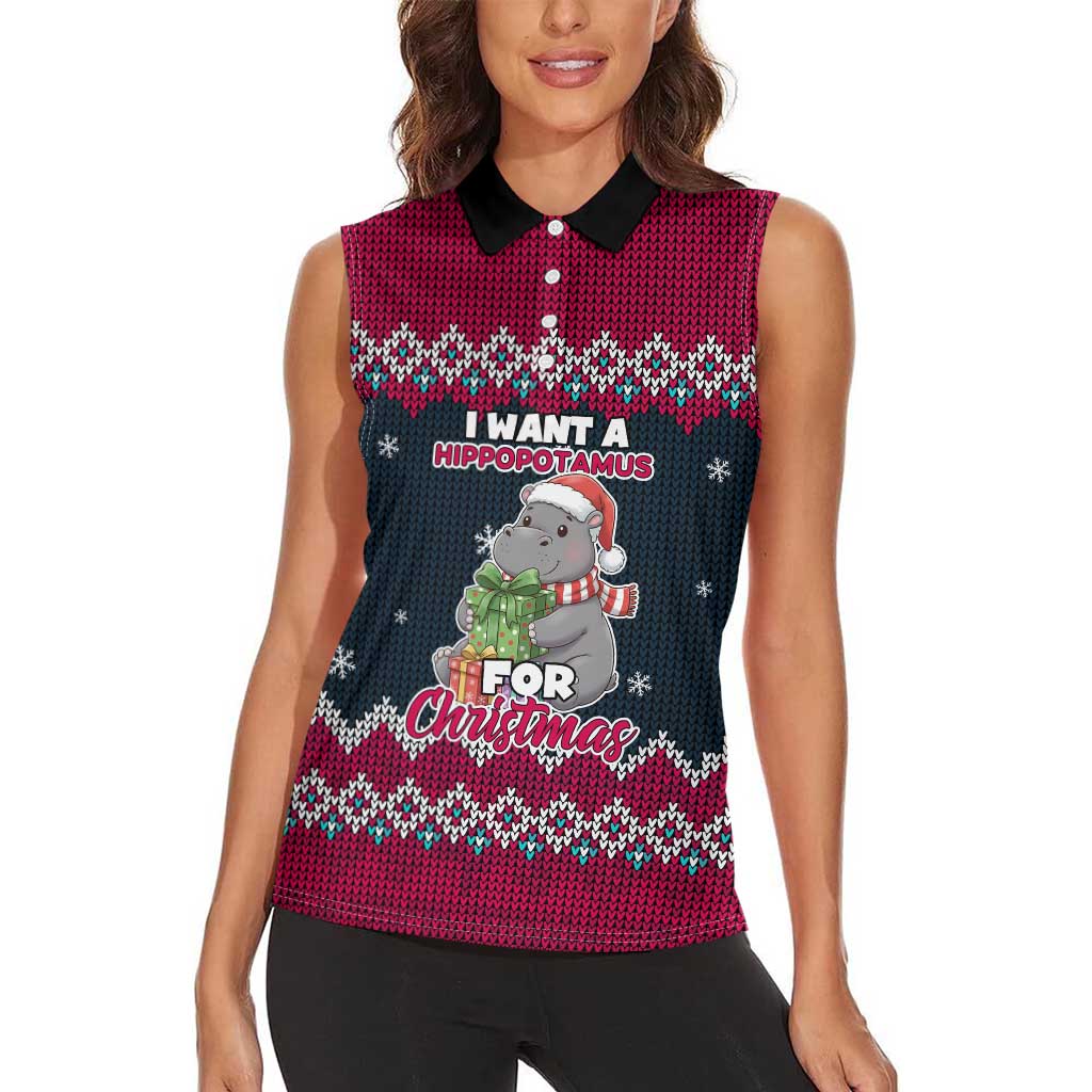 I Want A Hippopotamus Christmas Design Women Sleeveless Polo Shirt Xmas Holiday Patterns - Wonder Print Shop
