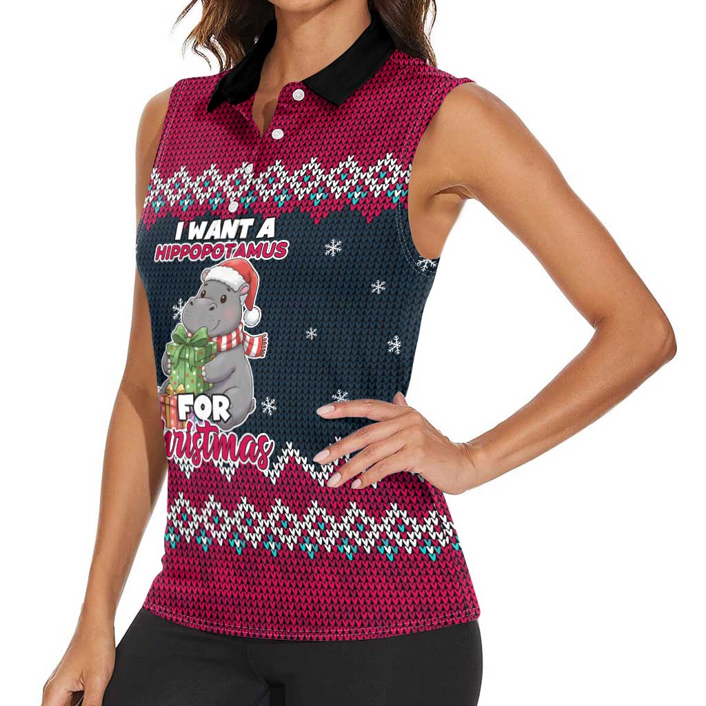 I Want A Hippopotamus Christmas Design Women Sleeveless Polo Shirt Xmas Holiday Patterns - Wonder Print Shop