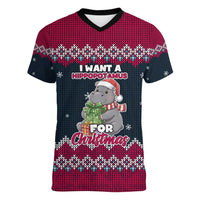 I Want A Hippopotamus Christmas Design Women V-Neck T-Shirt Xmas Holiday Patterns - Wonder Print Shop
