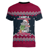 I Want A Hippopotamus Christmas Design Women V-Neck T-Shirt Xmas Holiday Patterns - Wonder Print Shop
