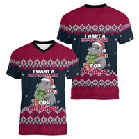 I Want A Hippopotamus Christmas Design Women V-Neck T-Shirt Xmas Holiday Patterns - Wonder Print Shop