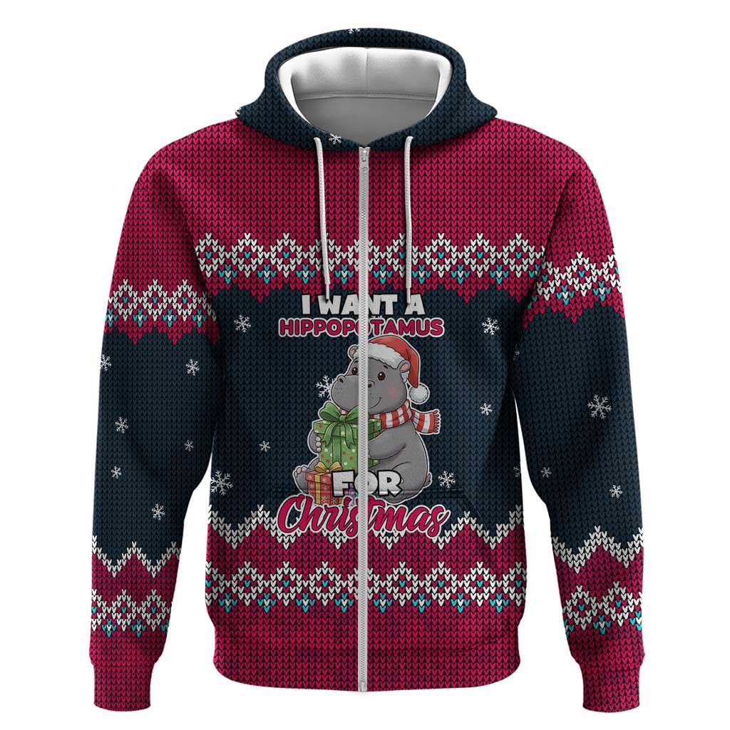 I Want A Hippopotamus Christmas Design Zip Hoodie Xmas Holiday Patterns - Wonder Print Shop