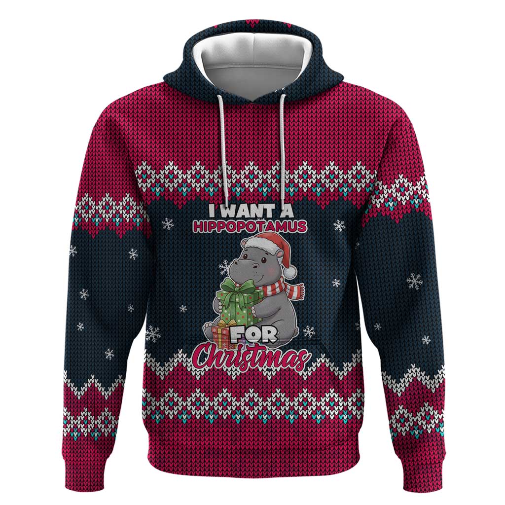 I Want A Hippopotamus Christmas Design Zip Hoodie Xmas Holiday Patterns - Wonder Print Shop