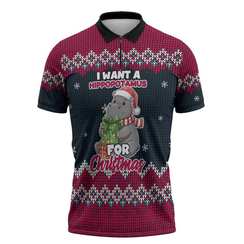 I Want A Hippopotamus Christmas Design Zipper Polo Shirt Xmas Holiday Patterns - Wonder Print Shop