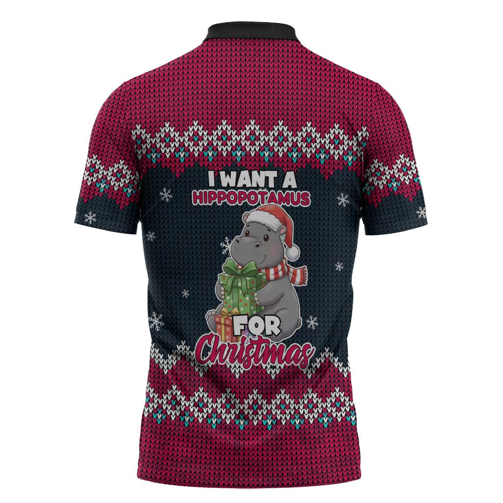 I Want A Hippopotamus Christmas Design Zipper Polo Shirt Xmas Holiday Patterns - Wonder Print Shop