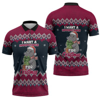I Want A Hippopotamus Christmas Design Zipper Polo Shirt Xmas Holiday Patterns - Wonder Print Shop