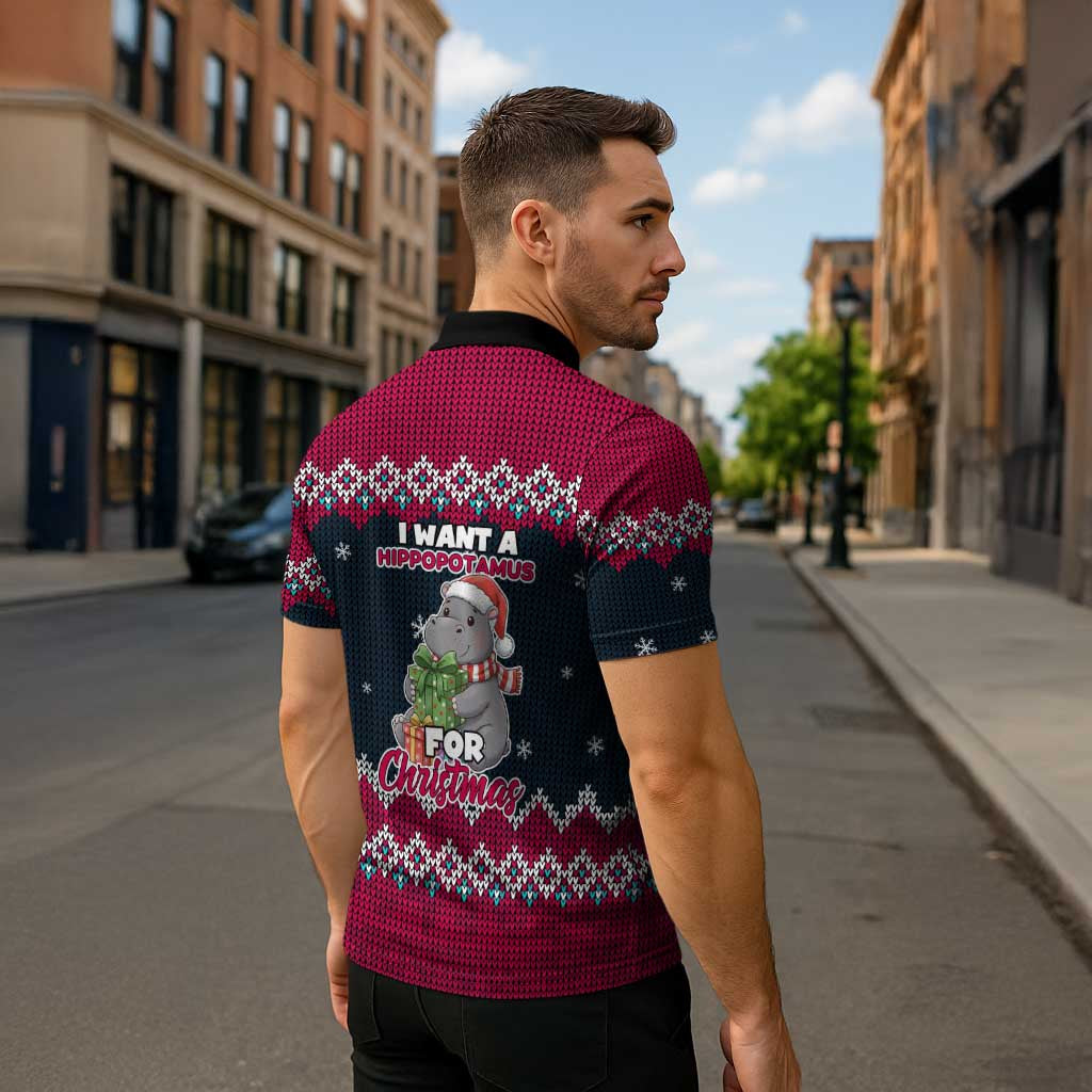 I Want A Hippopotamus Christmas Design Zipper Polo Shirt Xmas Holiday Patterns - Wonder Print Shop
