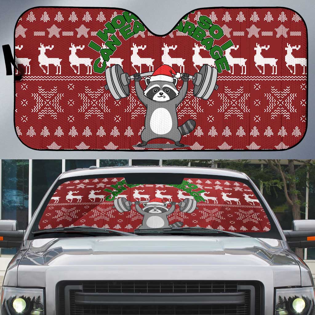I Workout So I Can Eat Garbage Christmas Design Auto Sun Shade Xmas Holiday Patterns - Wonder Print Shop