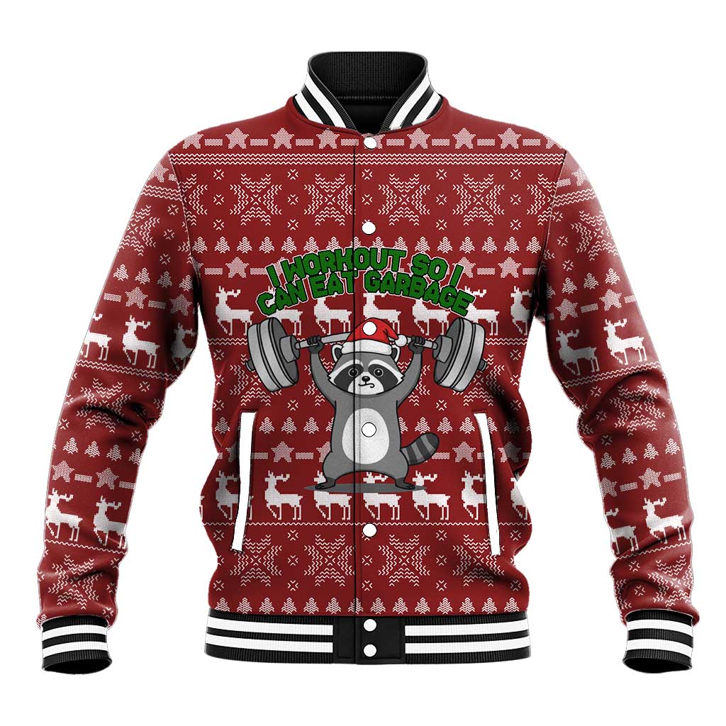 I Workout So I Can Eat Garbage Christmas Design Baseball Jacket Xmas Holiday Patterns - Wonder Print Shop