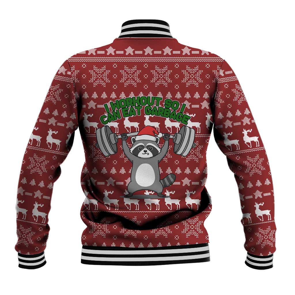 I Workout So I Can Eat Garbage Christmas Design Baseball Jacket Xmas Holiday Patterns - Wonder Print Shop
