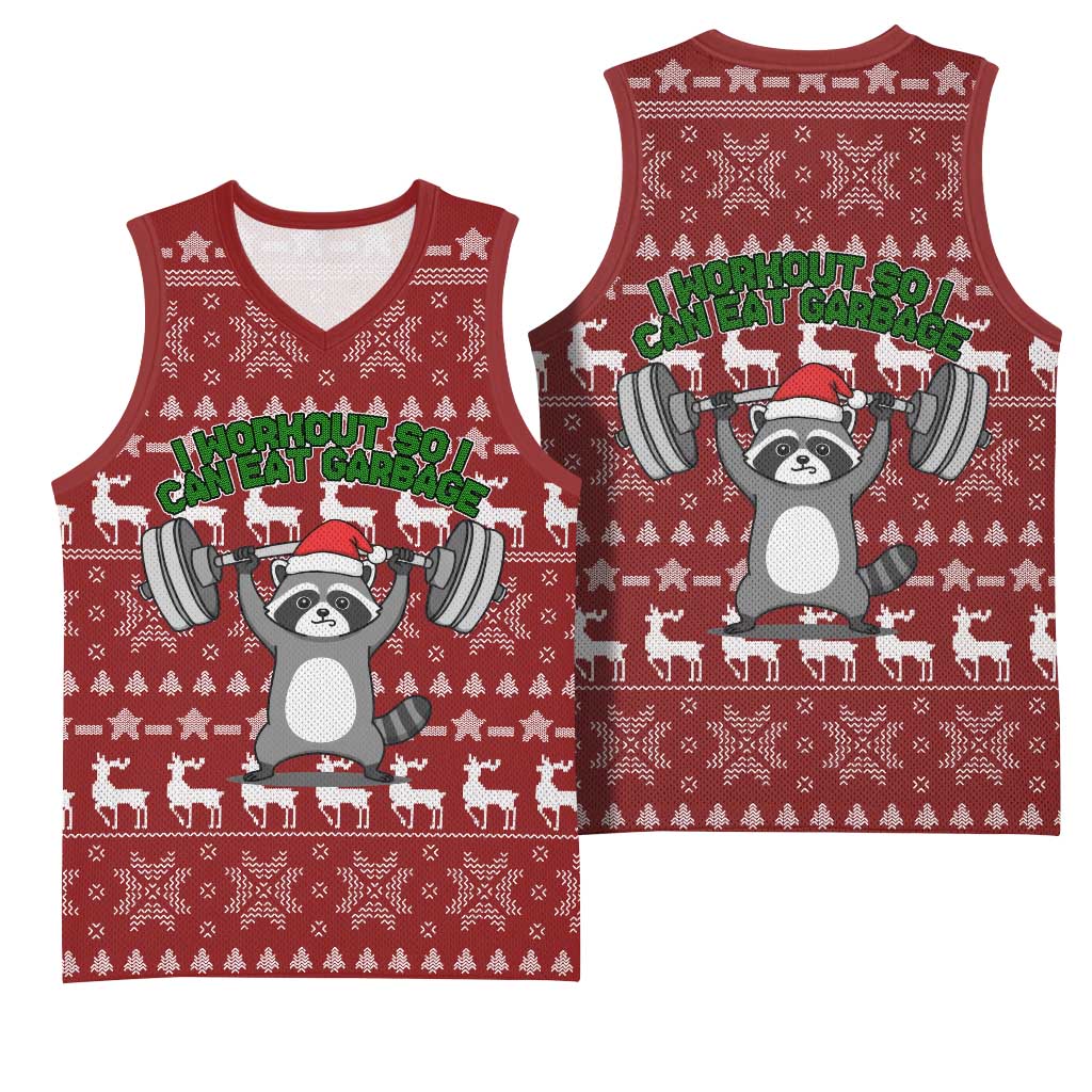 I Workout So I Can Eat Garbage Christmas Design Basketball Jersey Xmas Holiday Patterns - Wonder Print Shop