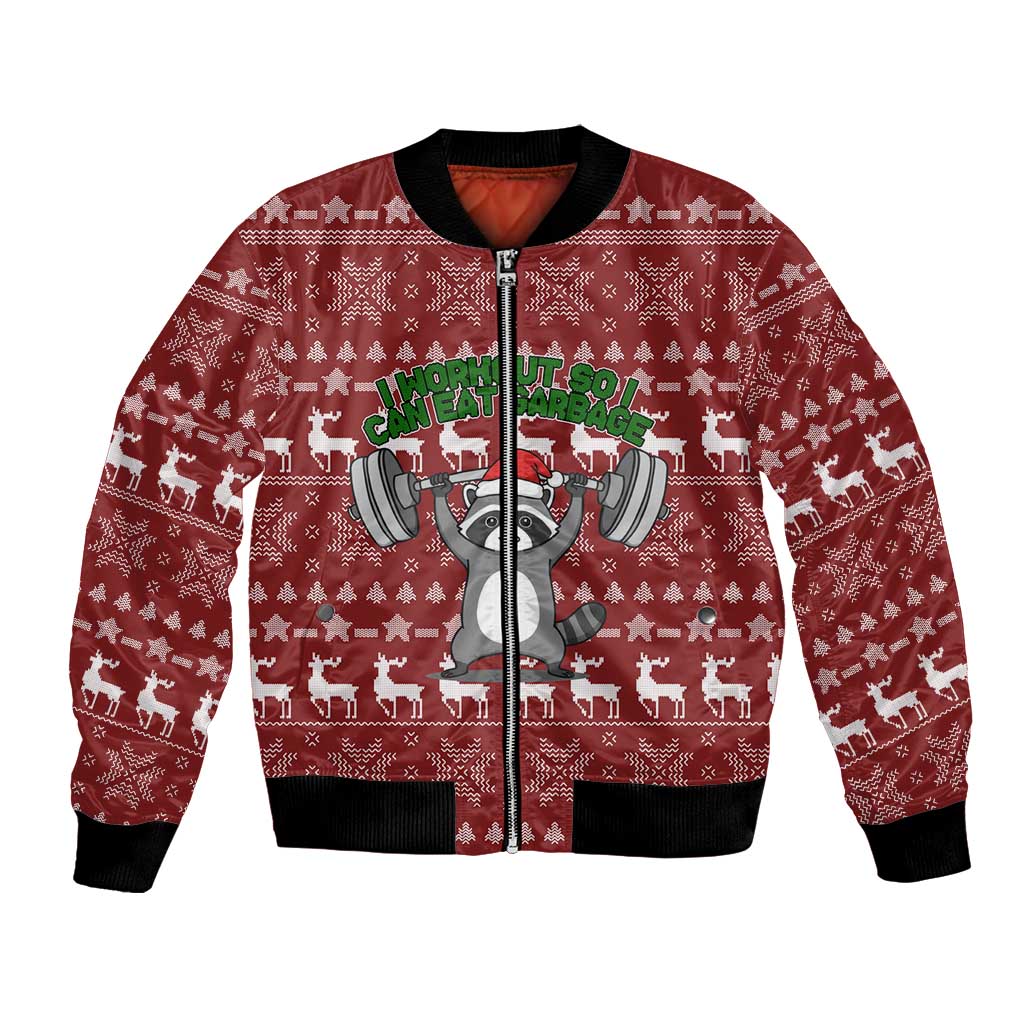 I Workout So I Can Eat Garbage Christmas Design Bomber Jacket Xmas Holiday Patterns - Wonder Print Shop