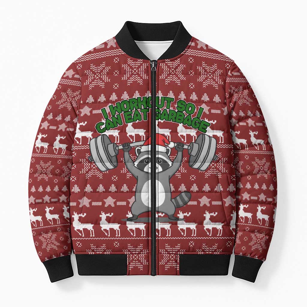 I Workout So I Can Eat Garbage Christmas Design Bomber Puffer Jacket Xmas Holiday Patterns - Wonder Print Shop