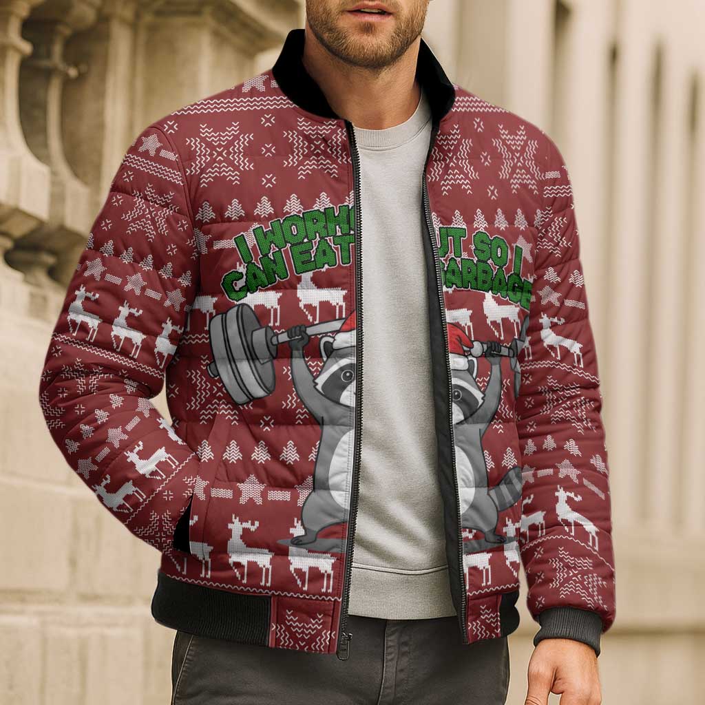I Workout So I Can Eat Garbage Christmas Design Bomber Puffer Jacket Xmas Holiday Patterns - Wonder Print Shop