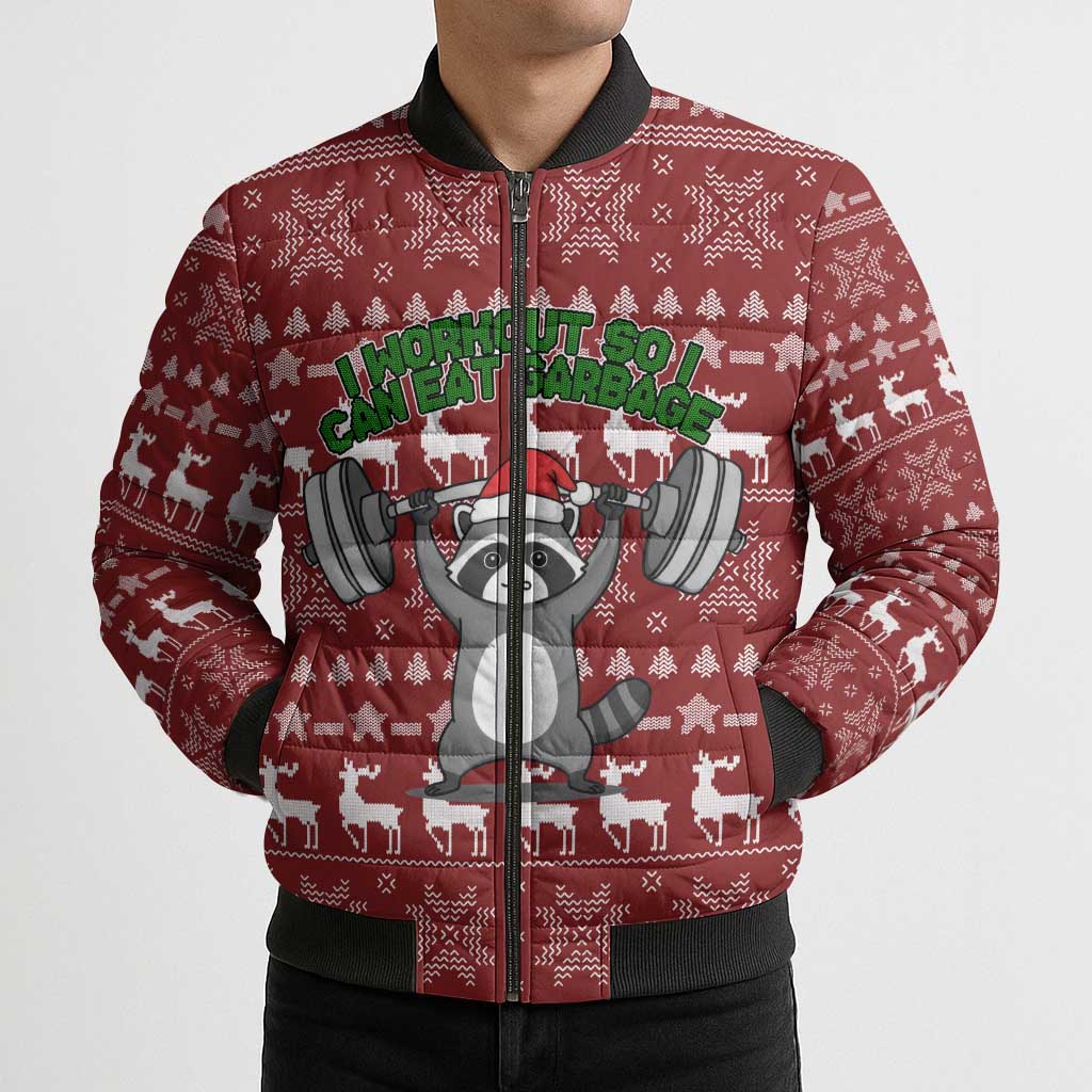 I Workout So I Can Eat Garbage Christmas Design Bomber Puffer Jacket Xmas Holiday Patterns - Wonder Print Shop