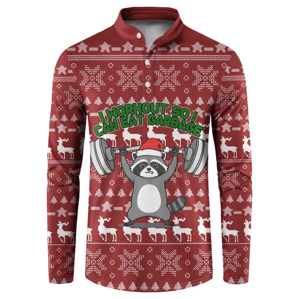 I Workout So I Can Eat Garbage Christmas Design Button Sweatshirt Xmas Holiday Patterns - Wonder Print Shop