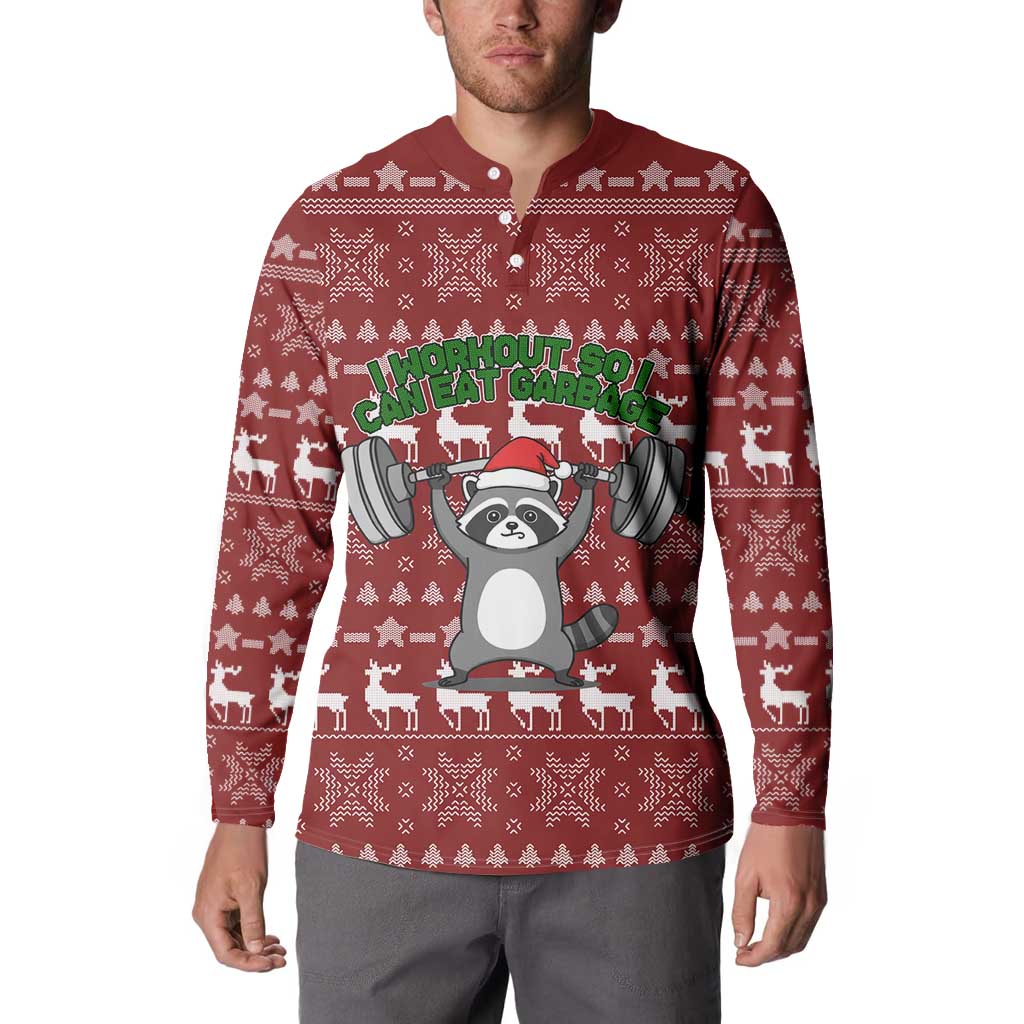 I Workout So I Can Eat Garbage Christmas Design Button Sweatshirt Xmas Holiday Patterns - Wonder Print Shop