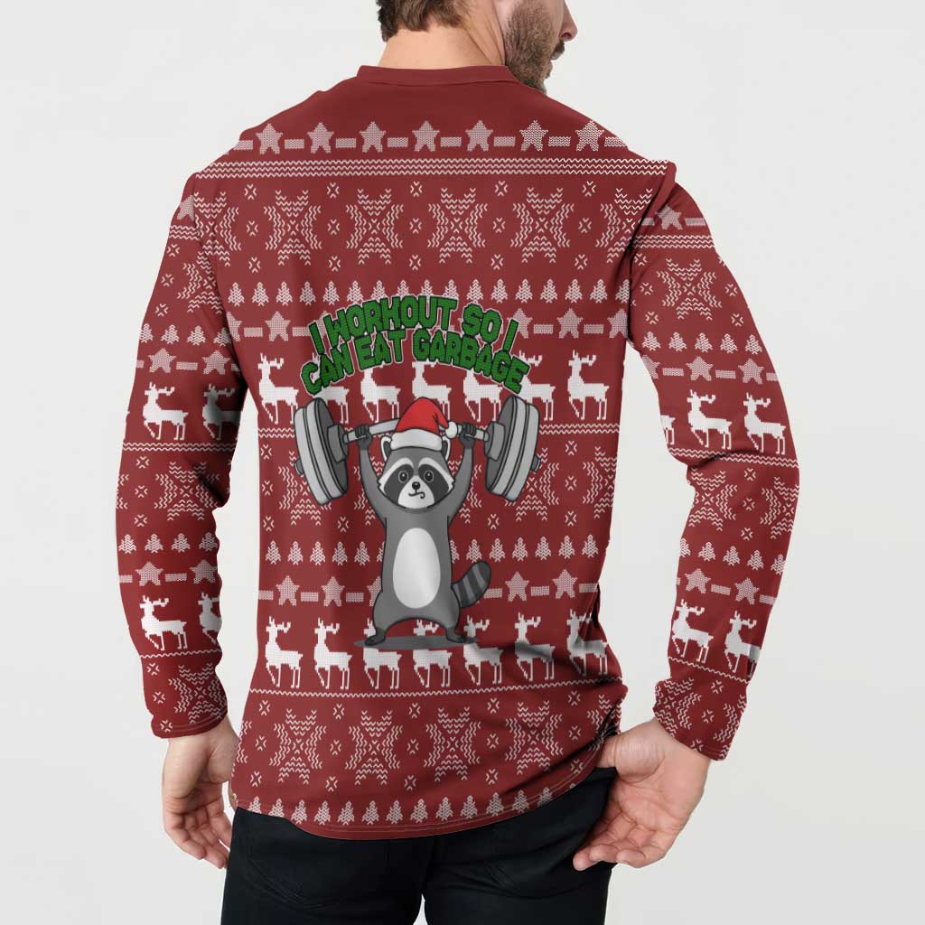 I Workout So I Can Eat Garbage Christmas Design Button Sweatshirt Xmas Holiday Patterns - Wonder Print Shop