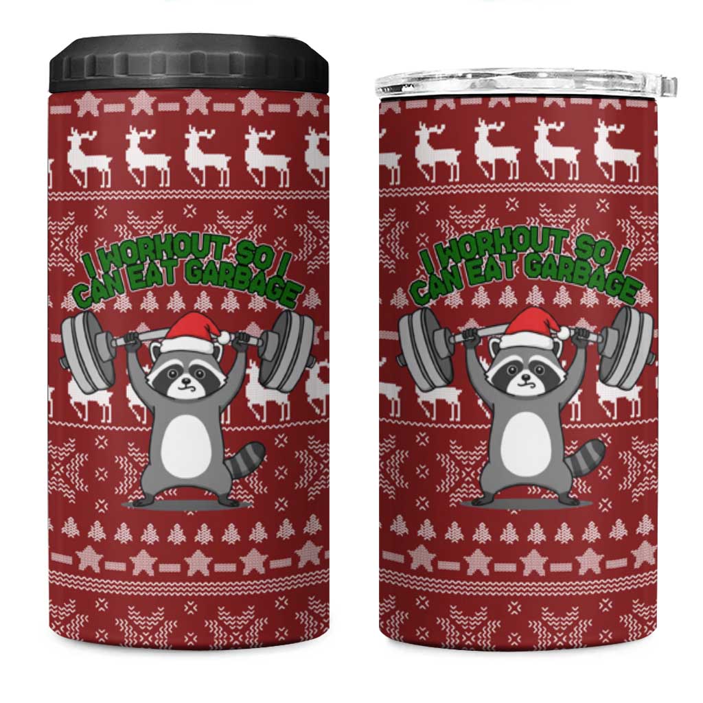 I Workout So I Can Eat Garbage Christmas Design 4 in 1 Can Cooler Tumbler Xmas Holiday Patterns - Wonder Print Shop
