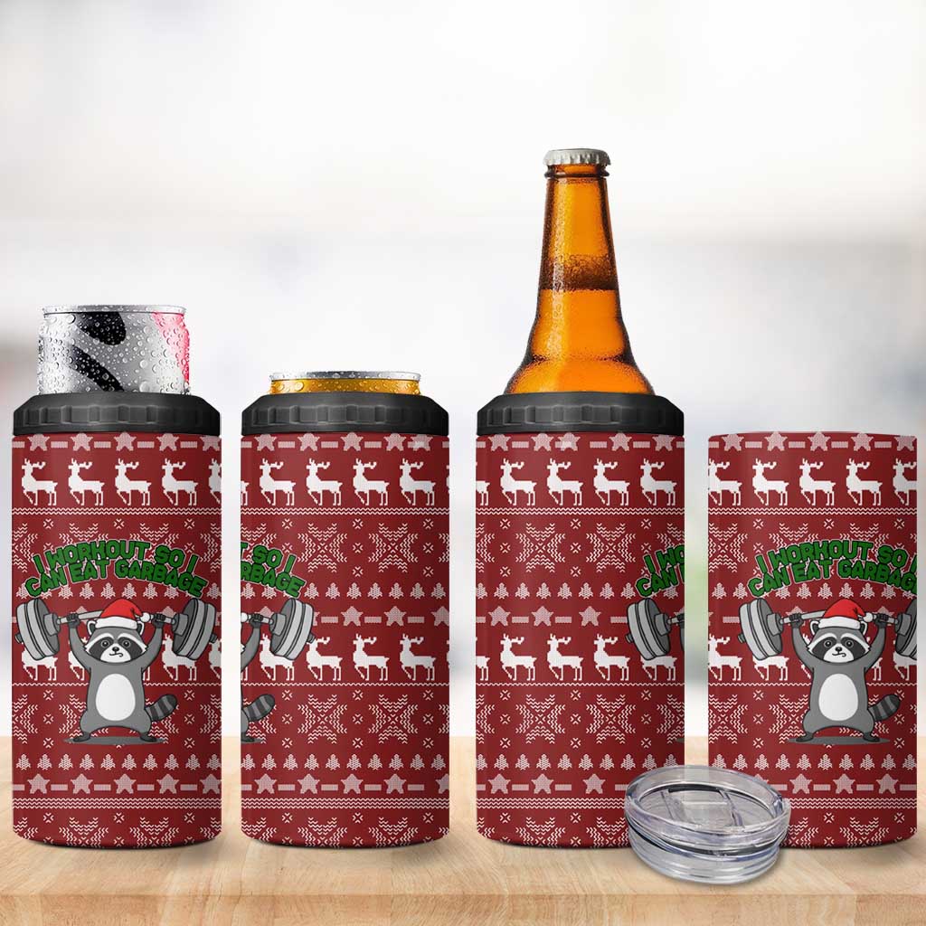 I Workout So I Can Eat Garbage Christmas Design 4 in 1 Can Cooler Tumbler Xmas Holiday Patterns - Wonder Print Shop